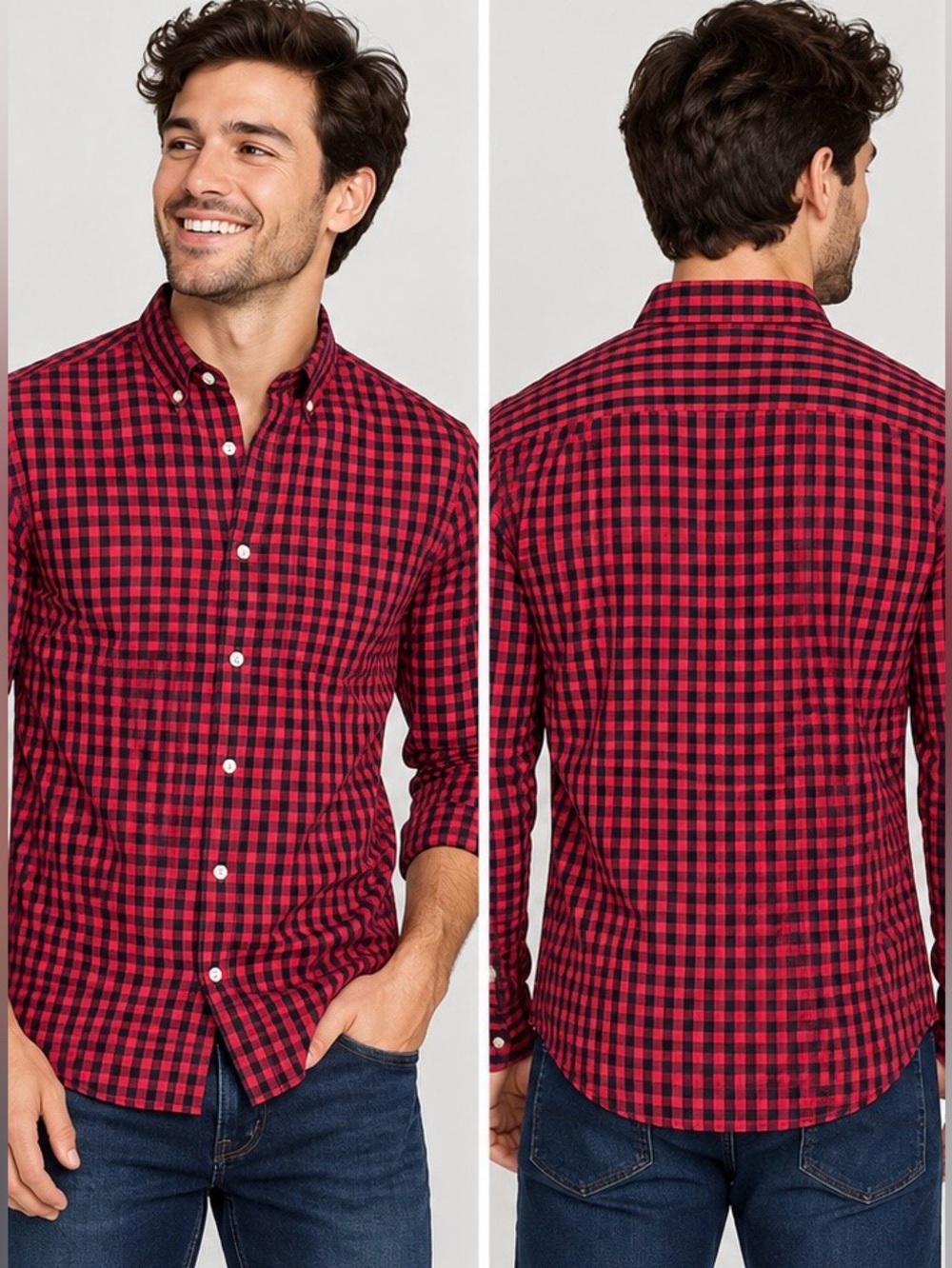 Denim & Flower Red and Black Check Long-Sleeve Button-Down Shirt
